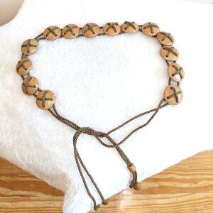 Vintage Macrame Wood Discs Rope Belt